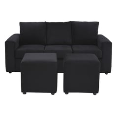 BODEVIR - Sofa Kendy 3C + 2 Poufs Felpa 30 Negro