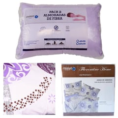 MASEL - Set jgo sabanas 1,5 pl mandala lila 2 almohadas eco