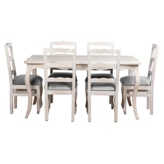 MUEBLES NATIVA - Comedor normando 90x160- 6 sillas Tapiz gris