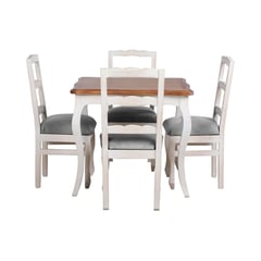 MUEBLES NATIVA - Comedor Normando 100X100 cubierta miel 4 sillas Tapiz gris