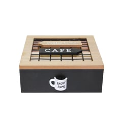 NEWTREE - Caja Porta Té De Madera "Coffe Time" 4 Divisiones