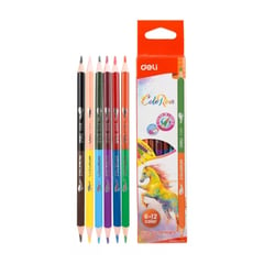 DELI - Set De 6pc Lapices De Colores Bicolor Doble Puntas Pro