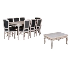 MUEBLES NATIVA - Combo Comedor 100x200 Respaldo Tapizado gris Mesa de centro