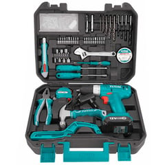 TOTAL TOOLS - Kit Taladro Atornillador 12v + Herramientas 128 Piezas Total