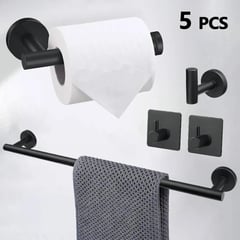 BLUEDREAMER - Set De Accesorios D/baño Acero Inoxidable Negro, Plata, 5 U.