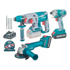 TOTAL TOOLS - Kit Atornillador Rotomartillo Galletera Esmeril 20v Total