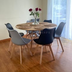 GENERICO - Comedor Mesa Wood 120cm + 6 Sillas Tulip (3 negras y 3 Grises)