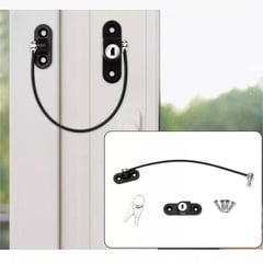 AIZO - Negro Seguro Ventana Niños Cable Acero Y Llave Ventana Puertas