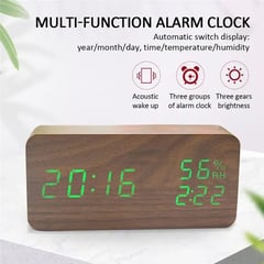 IRM - RELOJ ALARMA DESPERTADOR DIGITAL DE MADERA NUMEROS VERDE