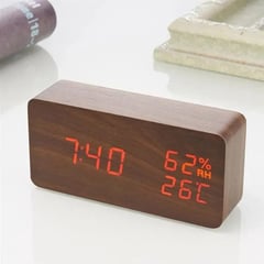 IRM - RELOJ ALARMA DESPERTADOR DIGITAL DE MADERA NUMEROS ROJO