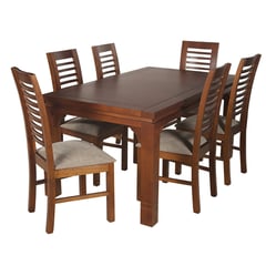 ARTHOME - JUEGO DE COMEDOR LUCIANA 6 SILLAS COLOR MIEL TAPIZ CAFE JASPEADO