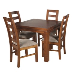 ARTHOME - JUEGO DE COMEDOR AMELIA 4 SILLAS MADERA COLOR MIEL TAPIZ CAFE JASPEADO