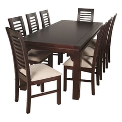 ARTHOME - JUEGO DE COMEDOR LUCIANA 8 SILLAS COLOR CHOCOLATE TAPIZ BEIGE JASPEADO