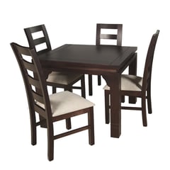 ARTHOME - JUEGO DE COMEDOR AMELIA 4 SILLAS COLOR CHOCOLATE TAPIZ BEIGE JASPEADO