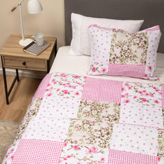 CASATUA - Cubrecama Cobertor 1,5 Plaza Quilt Estampado Reversible - Rosa