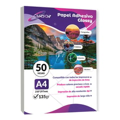 CURSOR - Papel Fotografico Adhesivo A4 135g Pack 50 hojas