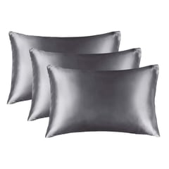 CASATUA - Funda Almohada Satin Tipo Seda Set 3 Unidades - Gris - 76x50