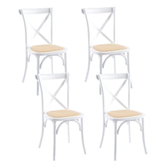 KLIK - Pack de 4 Sillas Crossback Madera Rattan - Blancas