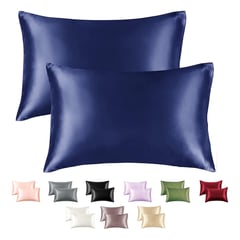 CASATUA - Funda Almohada Satin Seda Set X2 Unids - Azul marino - 76x50