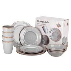 CHEFCHOICE - Set 16 Piezas Juego De Vajilla Completo Loza Melamina Ecologico Gris