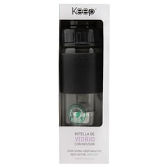 KEEP - BOTELLA DE VIDRIO CON INFUSOR 410 ML COLOR NEGRO