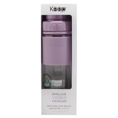 KEEP - BOTELLA DE VIDRIO 410 CC TÉ INFUSIÓN + FUNDA COLOR MORADO