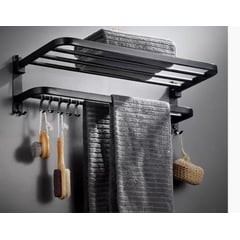 GENERICO - TOALLERO DE BAÑO MULTIPLES ACERO INOXIDABLE COLOR NEGRO 60CM