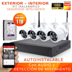 D MOTICA - Kit 4 Cámaras Inalámbricas Wifi Full Hd Con Audio y Alarma-Disco Duro 1tb