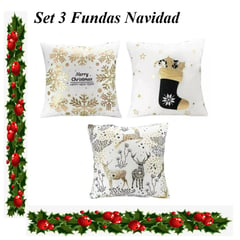 COMPRAPO - Set x 3 Fundas cojín Navidad Bco. Dorado Modelos 45x45 Cm.