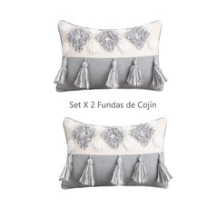 COMPRAPO - Set X 2 Fundas para Cojín Boho Chic Algodón Gris Crudo 30x50 cm