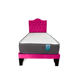 FLOBAL - CAMA 1,5 PLAZAS OVALADO 105X190CM + RESPALDO FUCSIA + COLCHON