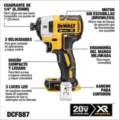 DEWALT - Atornillador De Impacto DCF887B XR Sin Baterías