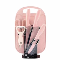 SANTU HOME & DECO - Set de Cuchillos y Utensilios Tabla Picar Cocina 7 Piezas Rosa