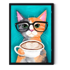 GENERICO - Cuadro Decorativo Gato tomando Cappuccino Medidas 30x40 cm