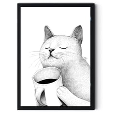 GENERICO - Cuadro Decorativo Gato tomando Café Medidas 30x40 cm