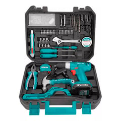 TOTAL TOOLS - Kit Taladro Atornillador 12v + Herramientas 128 Piezas Total