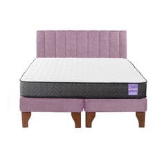 5 SUEÑO - Cama Europea 2 Plazas + Respaldo Tubular Madera Rosado