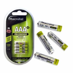 MACROTEL - Pack 4 Pilas AAA Recargables 1000mha