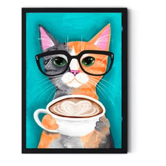 GENERICO - Cuadro Decorativo Gato Tomando Cappuccino Medidas 30x40 CM