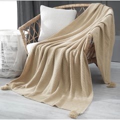 ANGELES DEL HOGAR - Manta Texturizada con Pompones 172x127 Beige