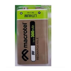 MACROTEL - BATERIA 9V LITIO 300MAH RECARGABLE 800 CICLOS