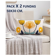 COMPRAPO - Set 2 Fundas para Cojín Bordado Flor Mostaza y Celeste Rectangular