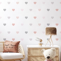 CREA TALLER - Corazones rosa y gris vinilo stickers deco muro dormitorio infantil