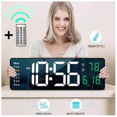 OEM - RELOJ DIGITAL DE PARED CON CALENDARIO Y CONTROL REMOTO BLANCO