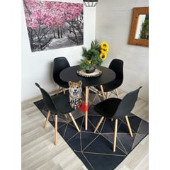 GENERICO - Comedor Eames Classic (Mesa 80DMelamina + 4 Sillas Eames NEGRO)