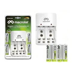 MACROTEL - Cargador de pila + 4 pilas recargables triple AA A Y 2 AA