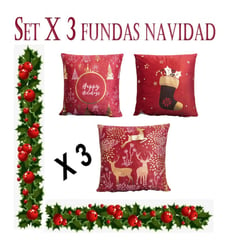 COMPRAPO - Set X 3 Fundas Cojín Navidad Rojo Dorado Mod 45x45 Cm.