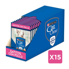 CAT CHOW - Pack x 15 Alimento húmedo gato Gatitos Pollo 85g