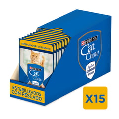 CAT CHOW - Pack x15 Alimento húmedo gato Esterilizados Pescado 85g