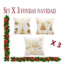 COMPRAPO - Set X 3 Fundas Cojín Navidad Bco. Dorado Modelos N°2 45x45 Cm.